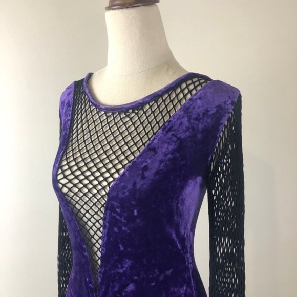 Vintage Purple Shreath Dress size 10/ 12 Strech Velvet Polyester Open mesh - Picture 8 of 11
